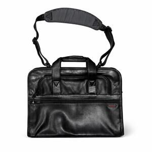 TUMI Black Leather Briefcase Laptop Messenger Shoulder Bag